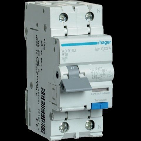 Hager 1P+N 6kA B 16A 30mA A Дифференциальный автоматический выключатель 99-00014695 фото