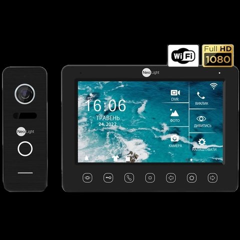 NeoLight NeoKIT HD WF B/Black Видеодомофон KAPPA+ HD WF Black, вызовная панель PRIME FHD Black с уголком 99-00014487 фото