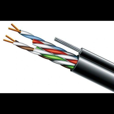 Cat. 5e U/UTP PE 4х2х24 AWG + S.M.трос (74130) бухта 500м. Кабель витая пара ЗЗЦМ (UTP медь уличный с тросом) 99-00006844 фото