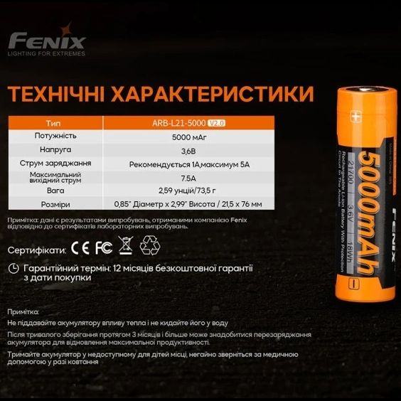 Fenix ARB-L21-5000 V2.0 Аккумулятор 21700 99-00017272 фото