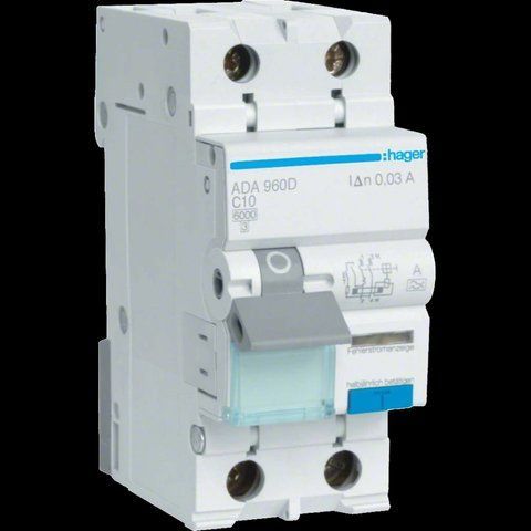 Hager ADA960D Дифавтомат 1P+N, 6kA, C-10A, 30mA, A 99-00016338 фото