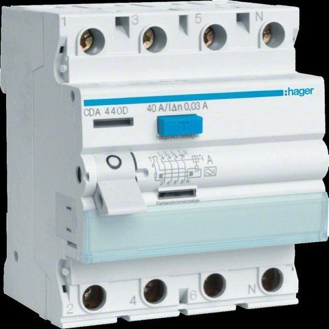 Hager CDA463D Диференційне реле 4P, 6kA, 63A, 30mA, AО: "A" 99-00016349 фото