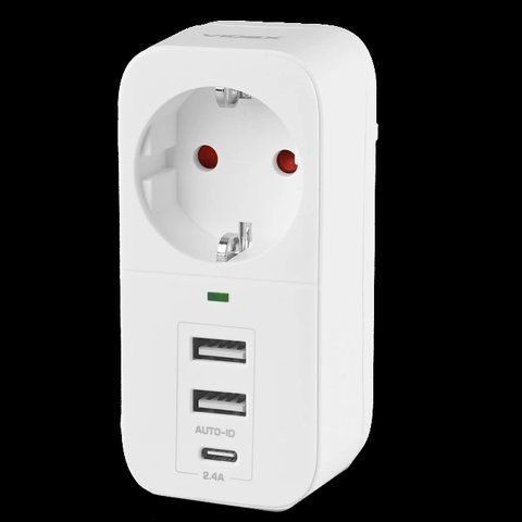 VIDEX ONCORD 1п 2.4A 2USB+USB-C Мережевий адаптер Type-C з заземленням 99-00017541 фото