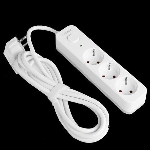 VIDEX ONCORD з/з 3п 3м (3x1.5мм) Мережевий подовжувач з кнопкою White 99-00017543 фото
