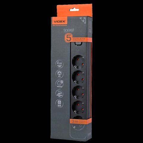 VIDEX ONCORD з/з 5п 3м (3x1.5мм) Сетевой удлинитель с кнопкой Black 99-00017546 фото